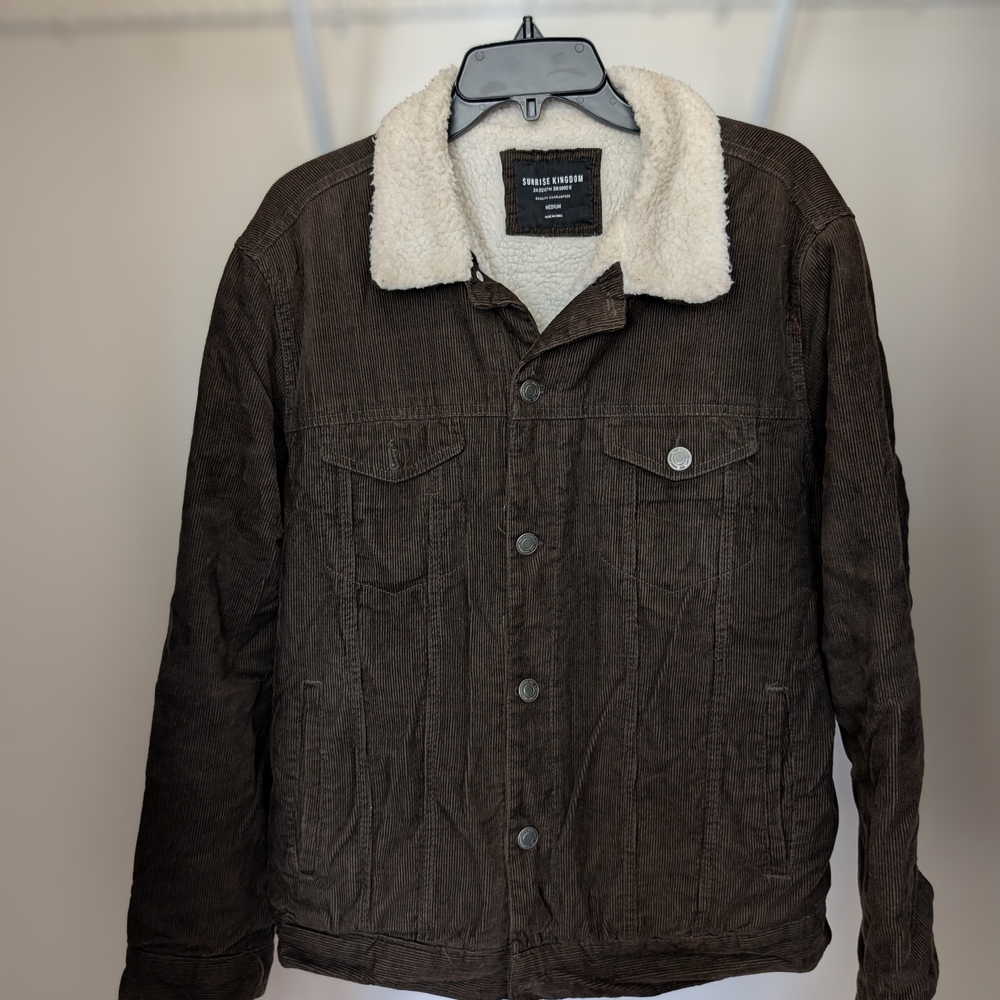 Men's Dark Brown Corduroy Jacket with Sherpa Collar